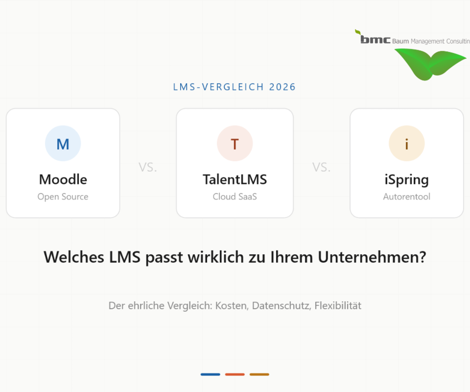 LMS Vergleich 2026: Moodle vs. TalentLMS vs. iSpring – Welches LMS passt zu Ihrem Unternehmen? Ein Vergleich von BMC Education.